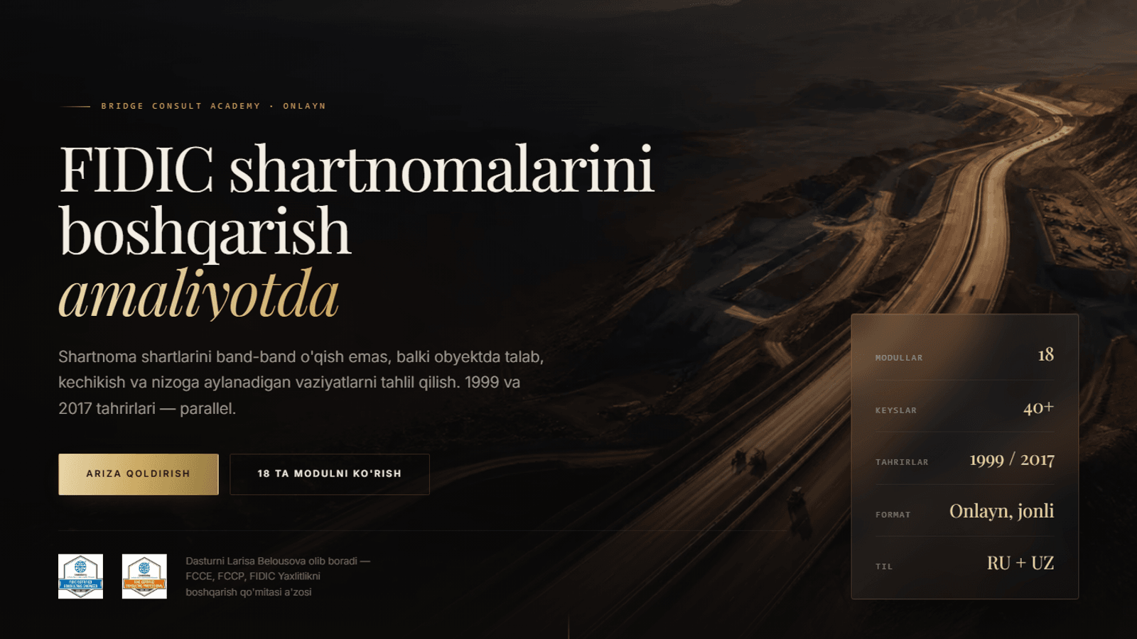 BRIDGE Consult Academy: FIDIC shartnomalari bo'yicha dastur endi onlayn